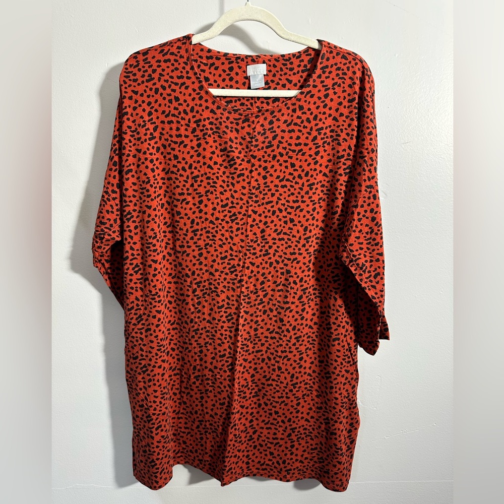 Chico’s Women’s 3 US Size XL 3/4 Sleeve Orange Black Tunic Top | SKU 0617
